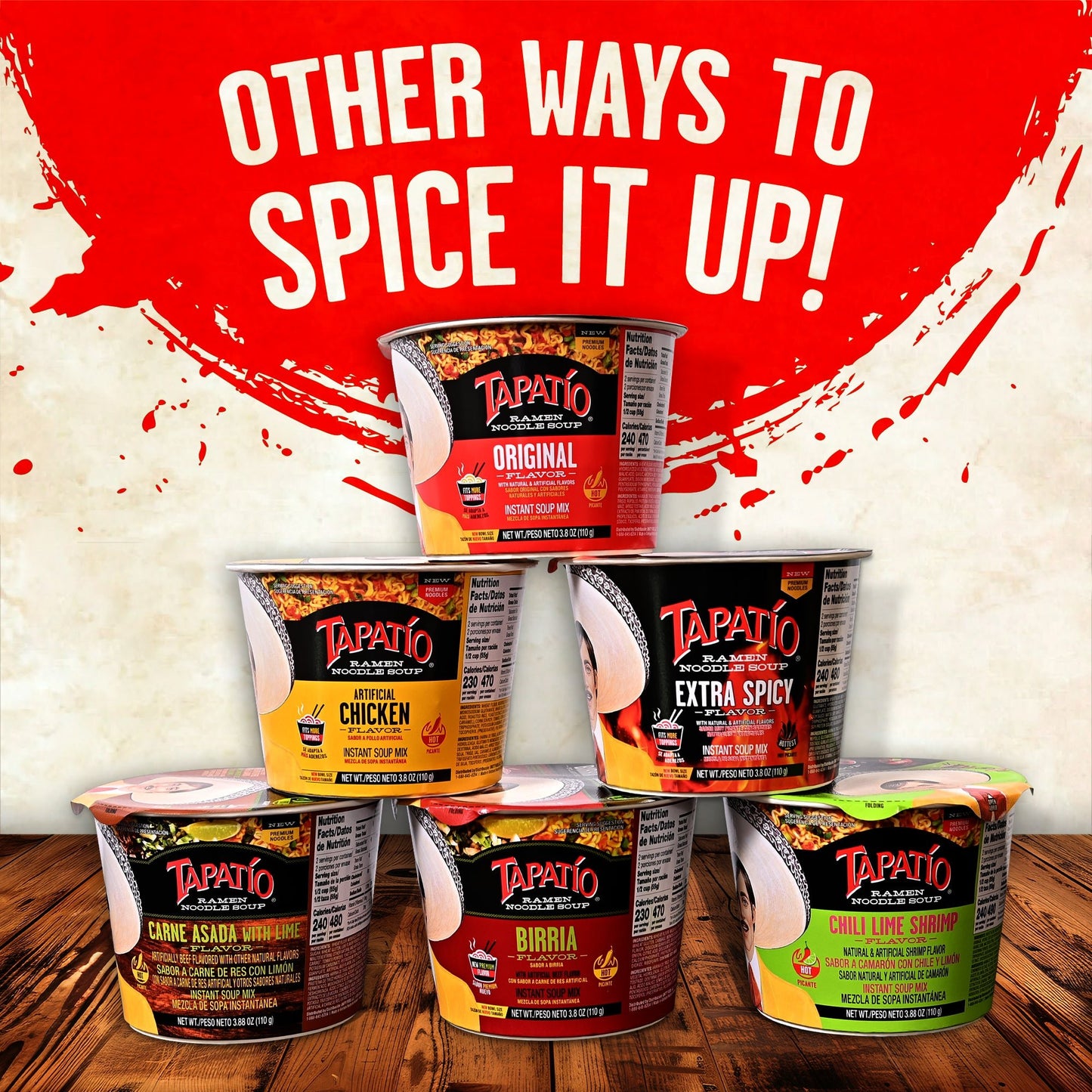 Tapatío Ramen Noodle Soup – Extra Spicy Flavor, Instant Microwave Bowl, 3.88 oz (110 g), 6 - Pack - Tapatío Ramen