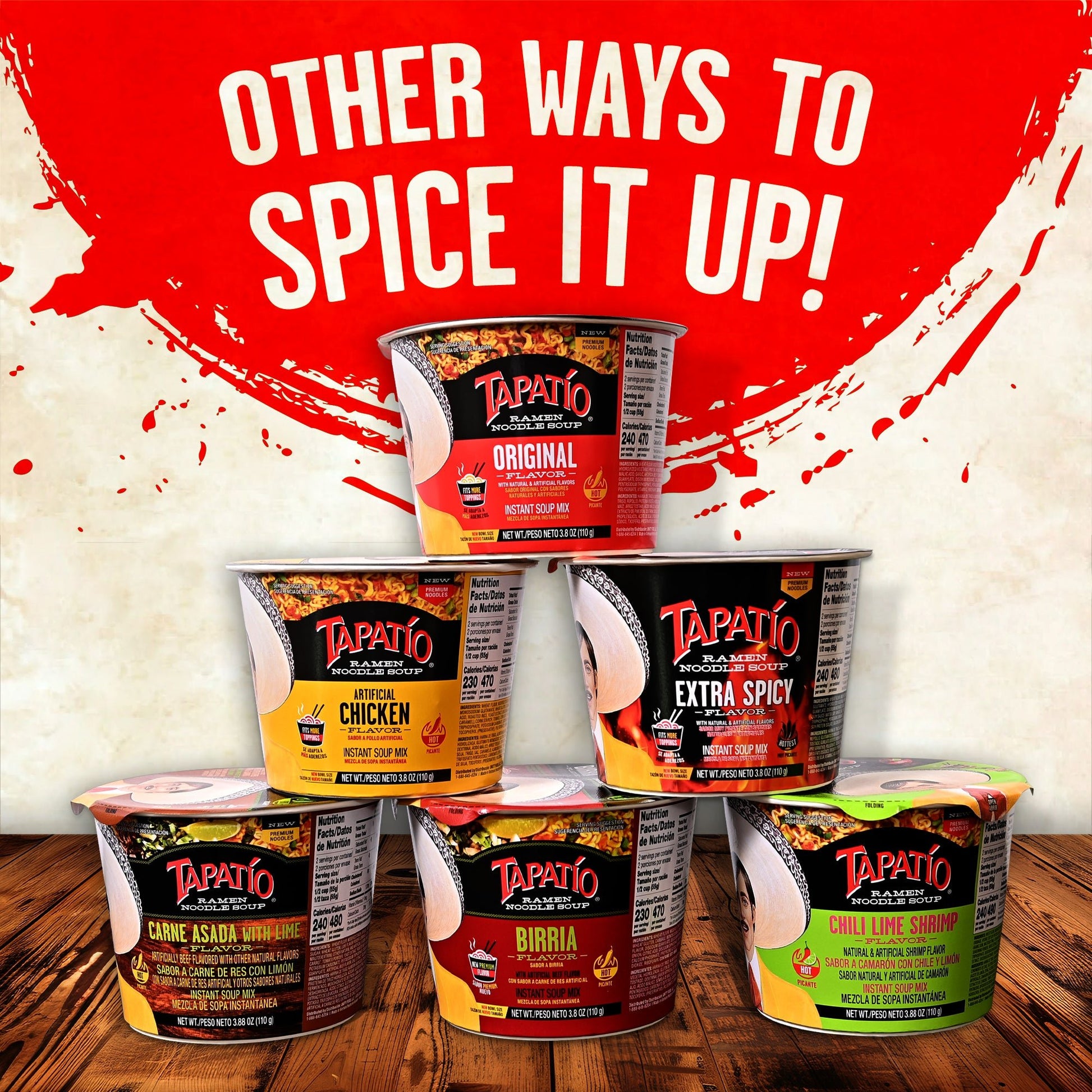 Tapatío Ramen Noodle Soup – Extra Spicy Flavor, Instant Microwave Bowl, 3.88 oz (110 g), 6 - Pack - Tapatío Ramen