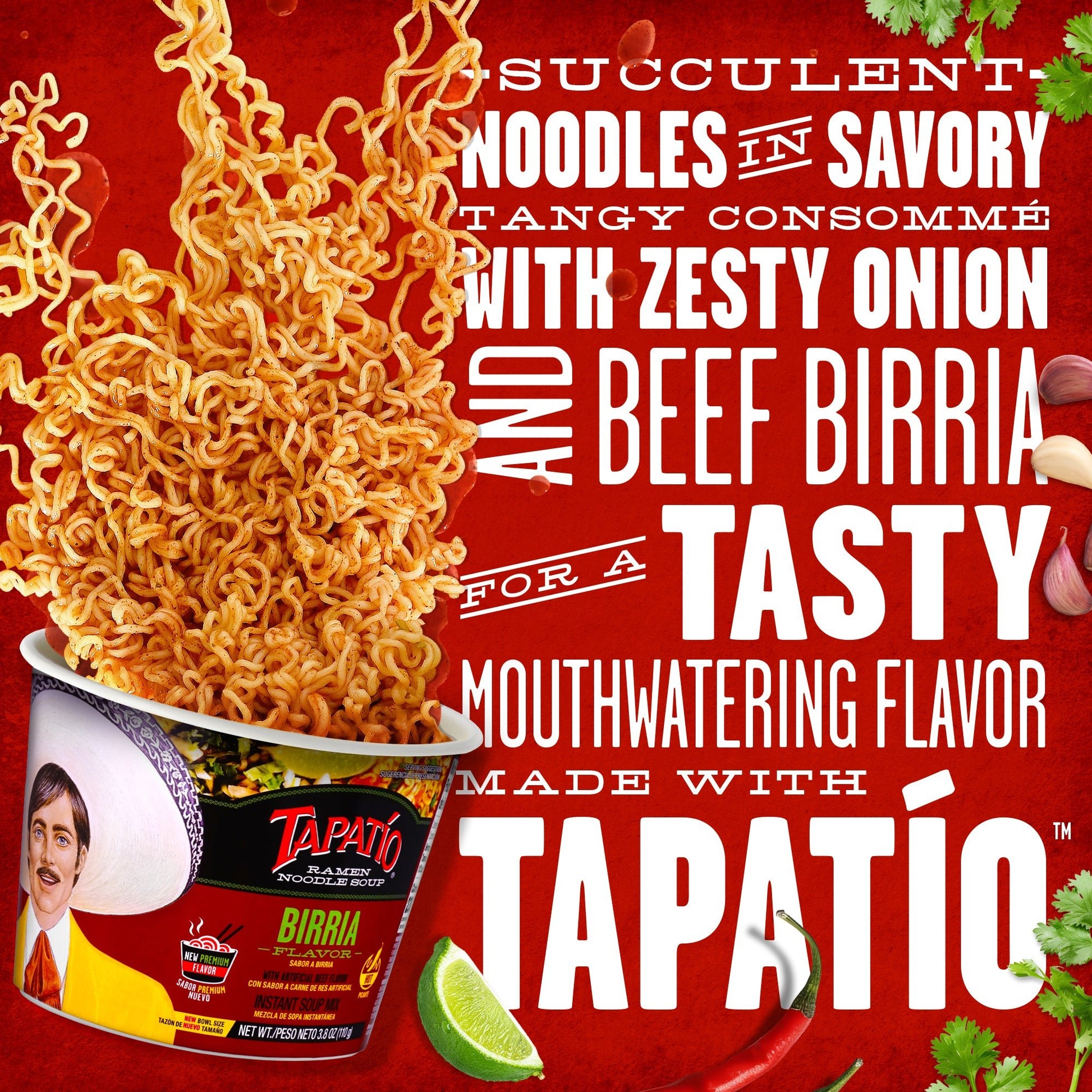 Tapatío Ramen Noodle Soup – Spicy Birria Flavor, Instant Microwaveable Bowl, 3.88 oz (110 g), 6 - Pack - Tapatío Ramen