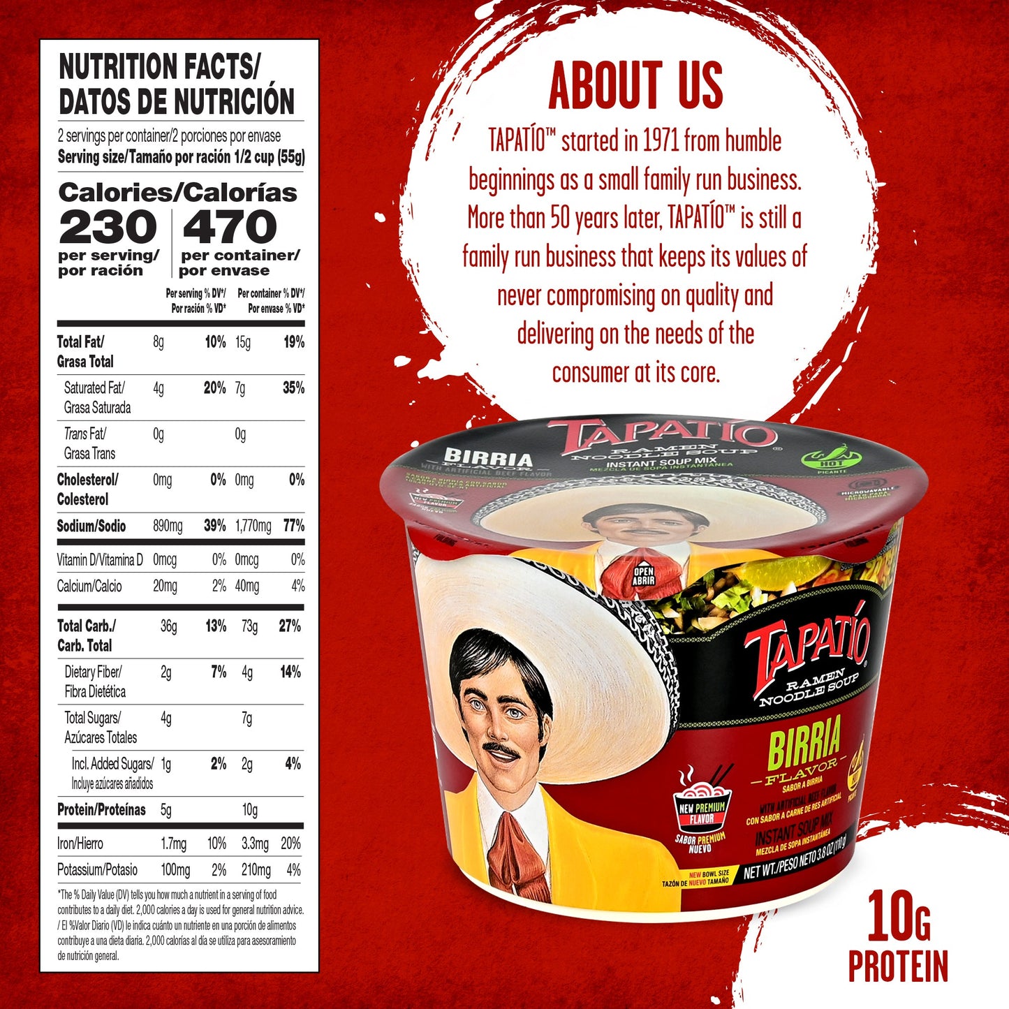 Tapatío Ramen Noodle Soup – Spicy Birria Flavor, Instant Microwaveable Bowl, 3.88 oz (110 g), 6 - Pack - Tapatío Ramen