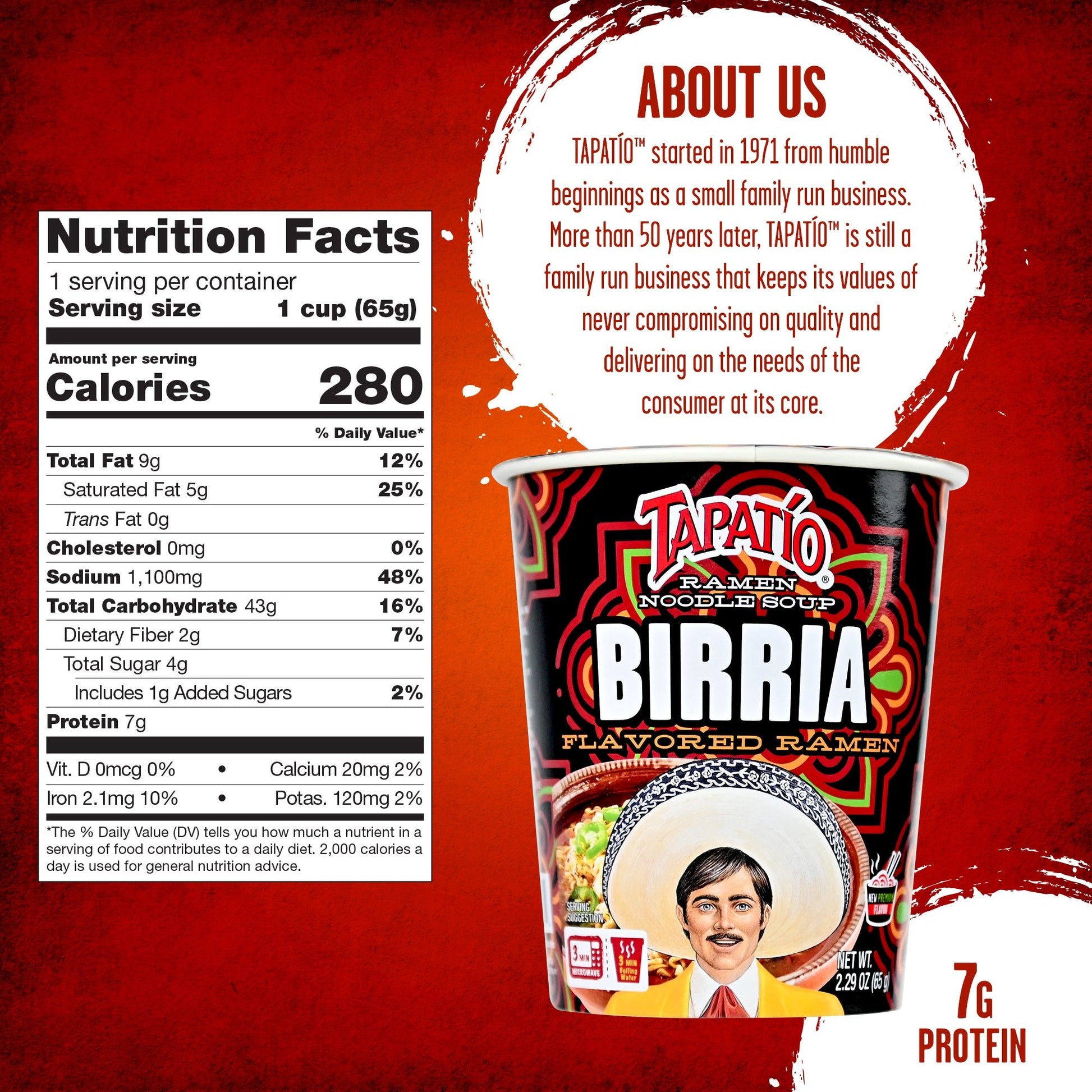 Tapatío Ramen Noodle Soup – Spicy Birria Flavor, Instant Microwaveable Cup, 2.29 oz (65 g), 6 - Pack - Tapatío Ramen