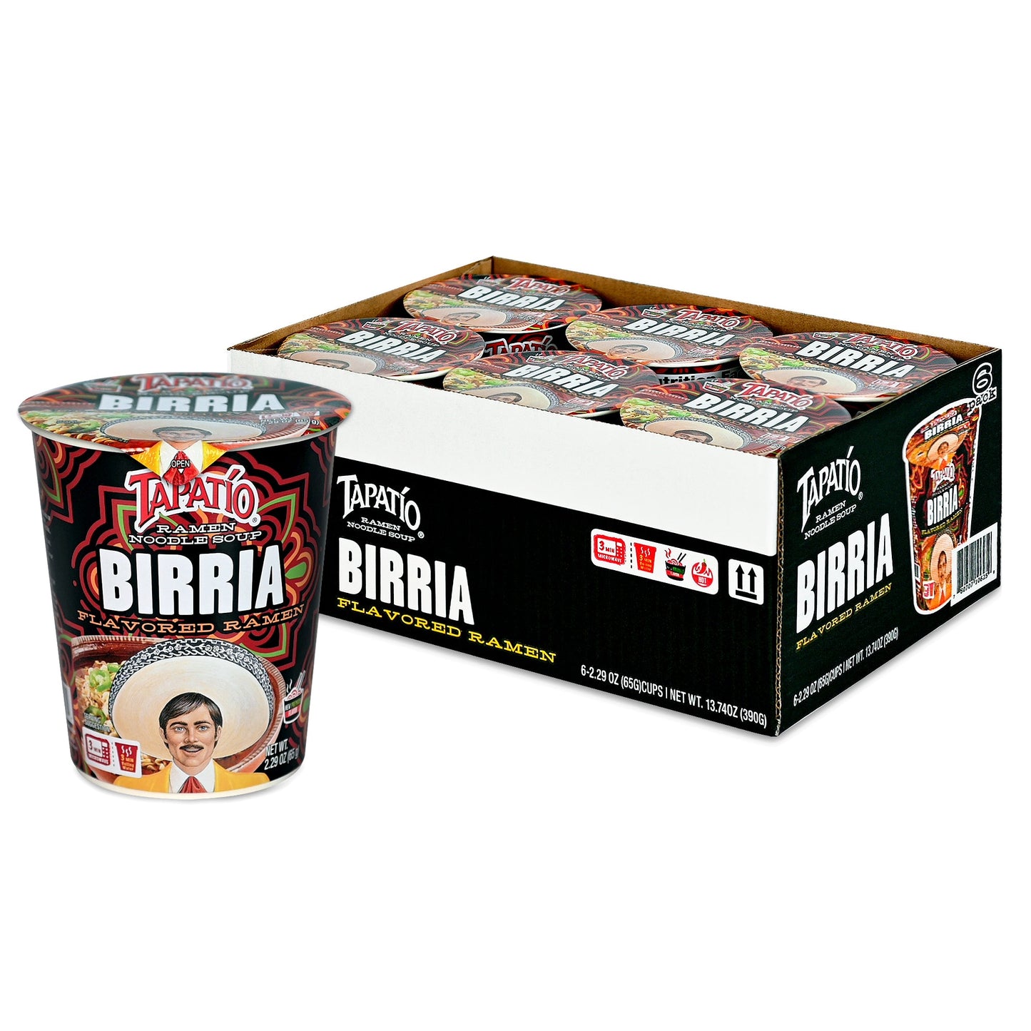 Tapatío Ramen Noodle Soup – Spicy Birria Flavor, Instant Microwaveable Cup, 2.29 oz (65 g), 6 - Pack - Tapatío Ramen