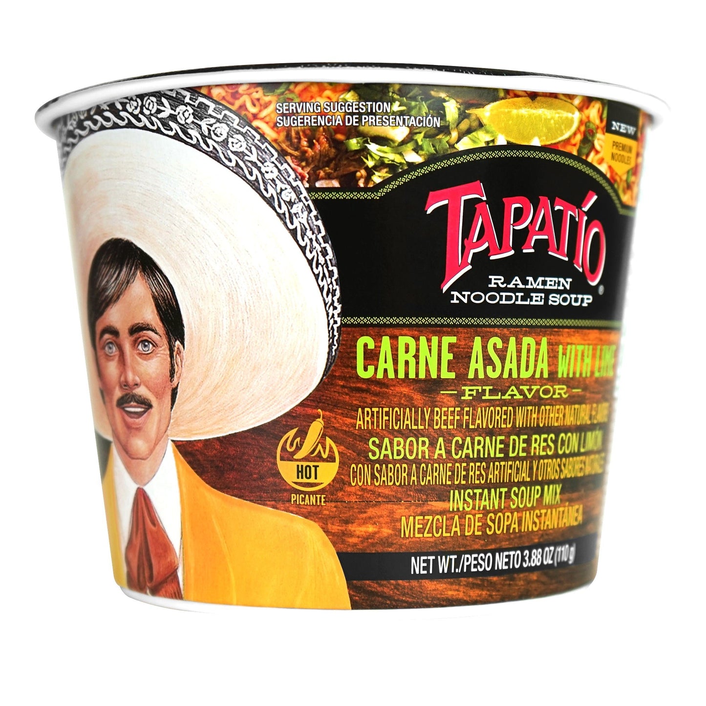 Tapatío Ramen Noodle Soup – Spicy Carne Asada with Lime Flavor, Instant Microwaveable Bowl, 3.88 oz (110 g), 6 - Pack - Tapatío Ramen