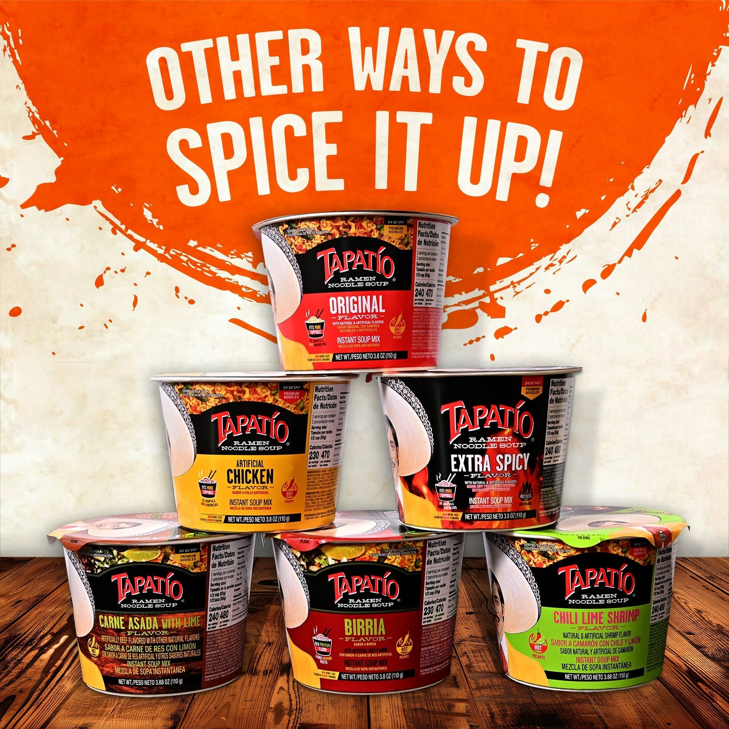 Tapatío Ramen Noodle Soup – Spicy Carne Asada with Lime Flavor, Instant Microwaveable Bowl, 3.88 oz (110 g), 6 - Pack - Tapatío Ramen