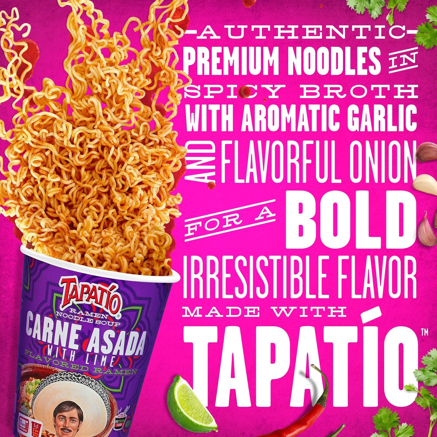 Tapatío Ramen Noodle Soup – Spicy Carne Asada with Lime Flavor, Instant Microwaveable Cup, 2.29 oz (65 g), 6 - Pack - Tapatío Ramen