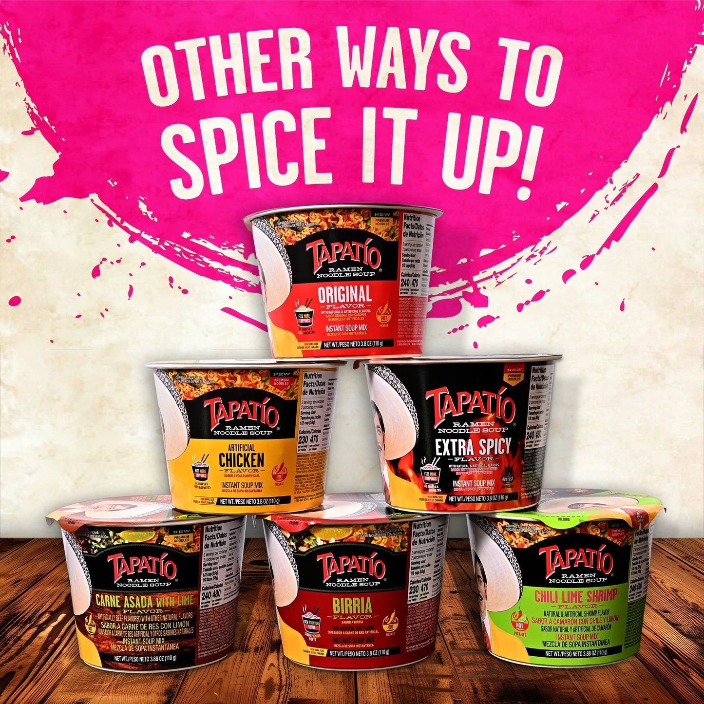 Tapatío Ramen Noodle Soup – Spicy Chili Lime Shrimp Flavor, Instant Microwaveable Bowl, 3.88 oz (110 g), 6 - Pack - Tapatío Ramen