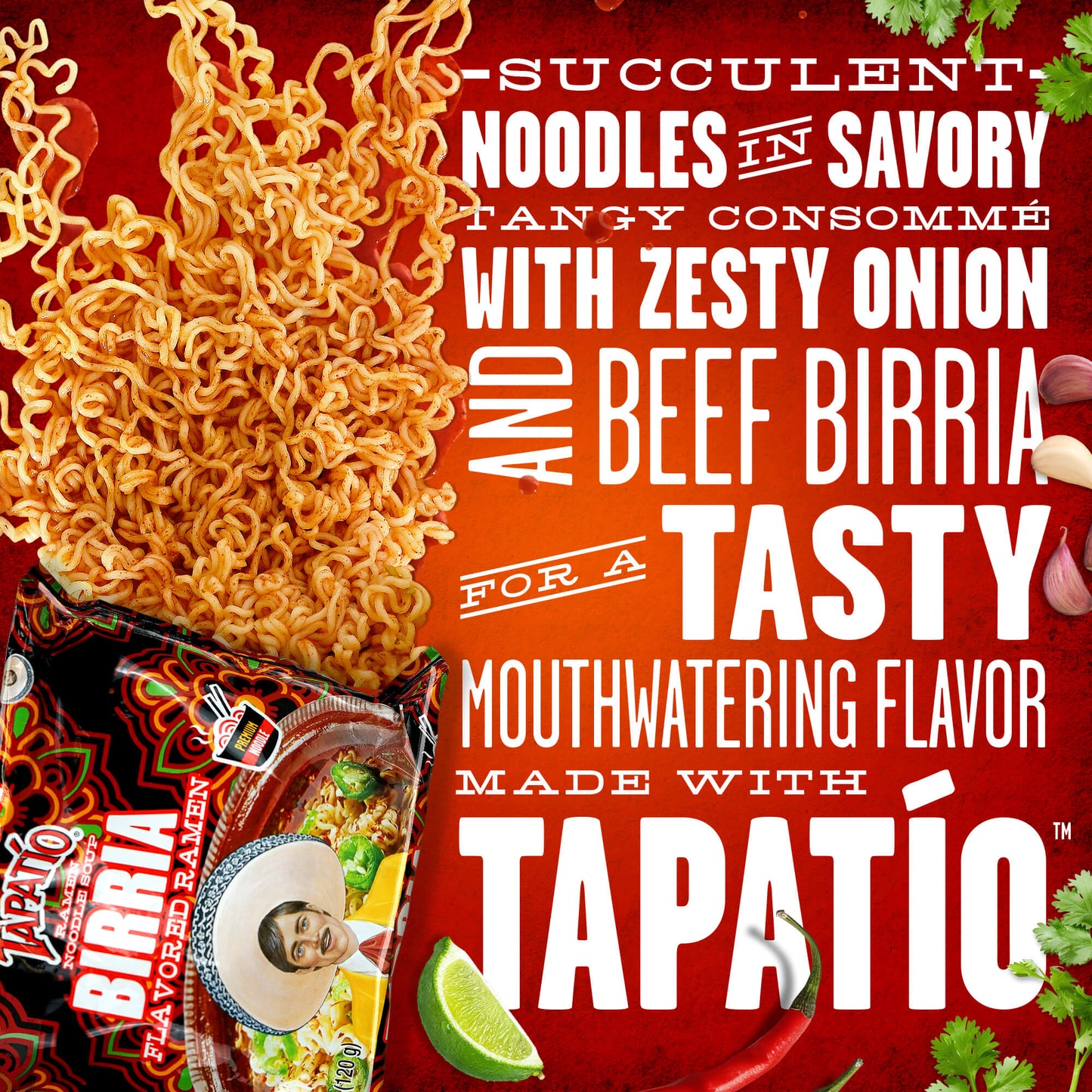 Tapatio Ramen Noodle Soup Birria Flavor Premium Stovetop Pouch – 16 Count (4.23 oz) 4 Pack Sets