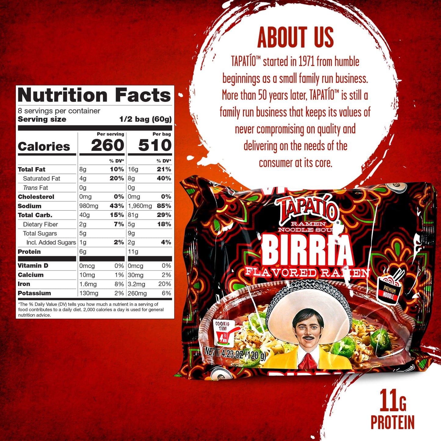 Tapatio Ramen Noodle Soup Birria Flavor Premium Stovetop Pouch – 16 Count (4.23 oz) 4 Pack Sets