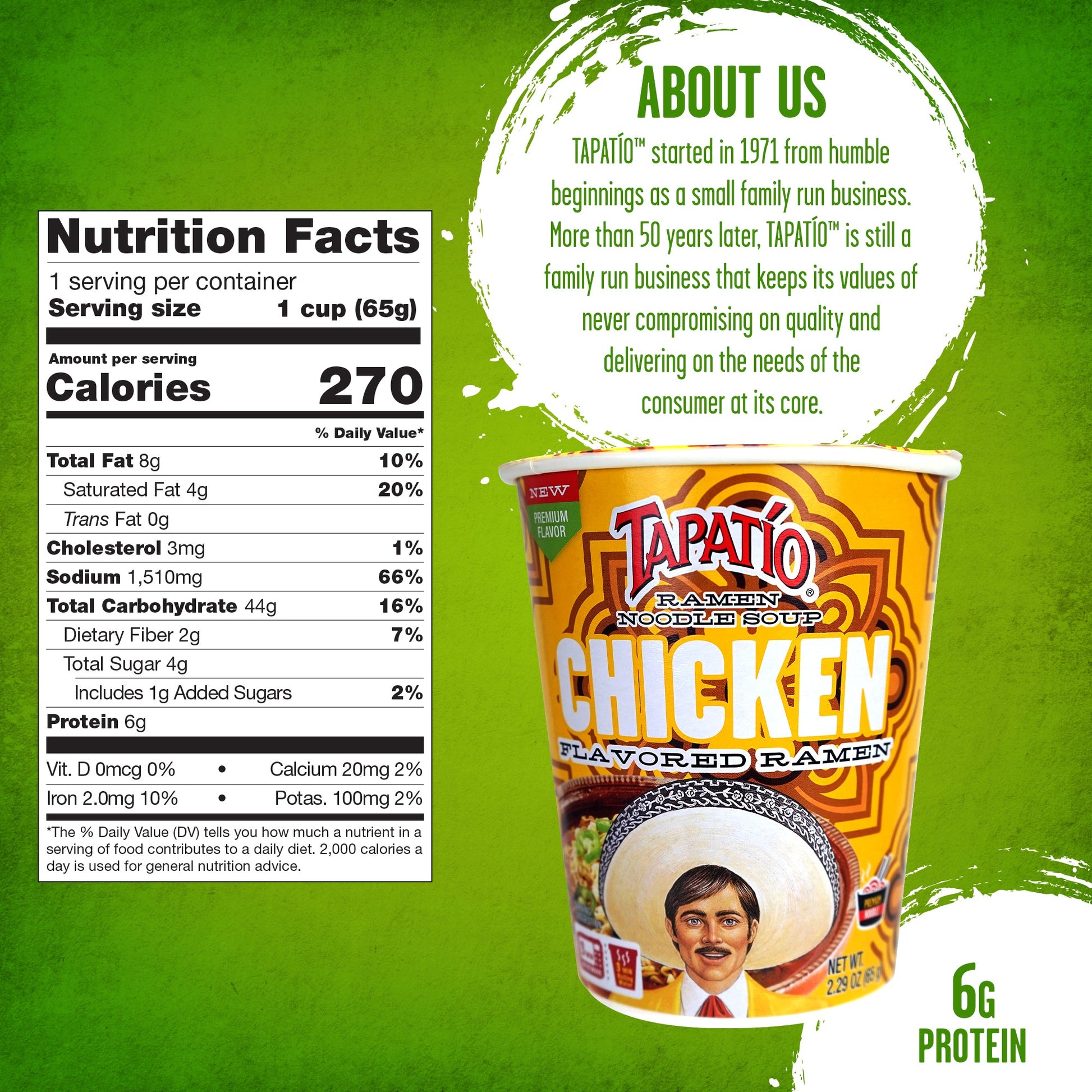 Tapatío Ramen Chicken Flavor Spicy Noodle Soup Microwave Cups (2.29 oz) 6 Pack - Tapatío Ramen