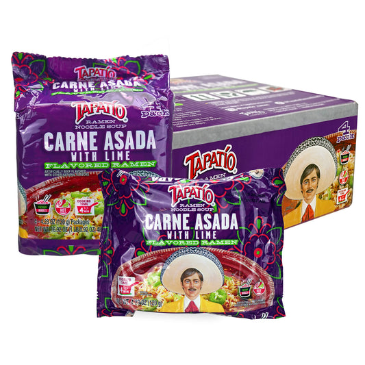 Tapatio Ramen Noodle Soup Carne Asada with Lime Flavor Premium Stovetop Pouch – 16 Count (4.23 oz) 4 Pack Sets