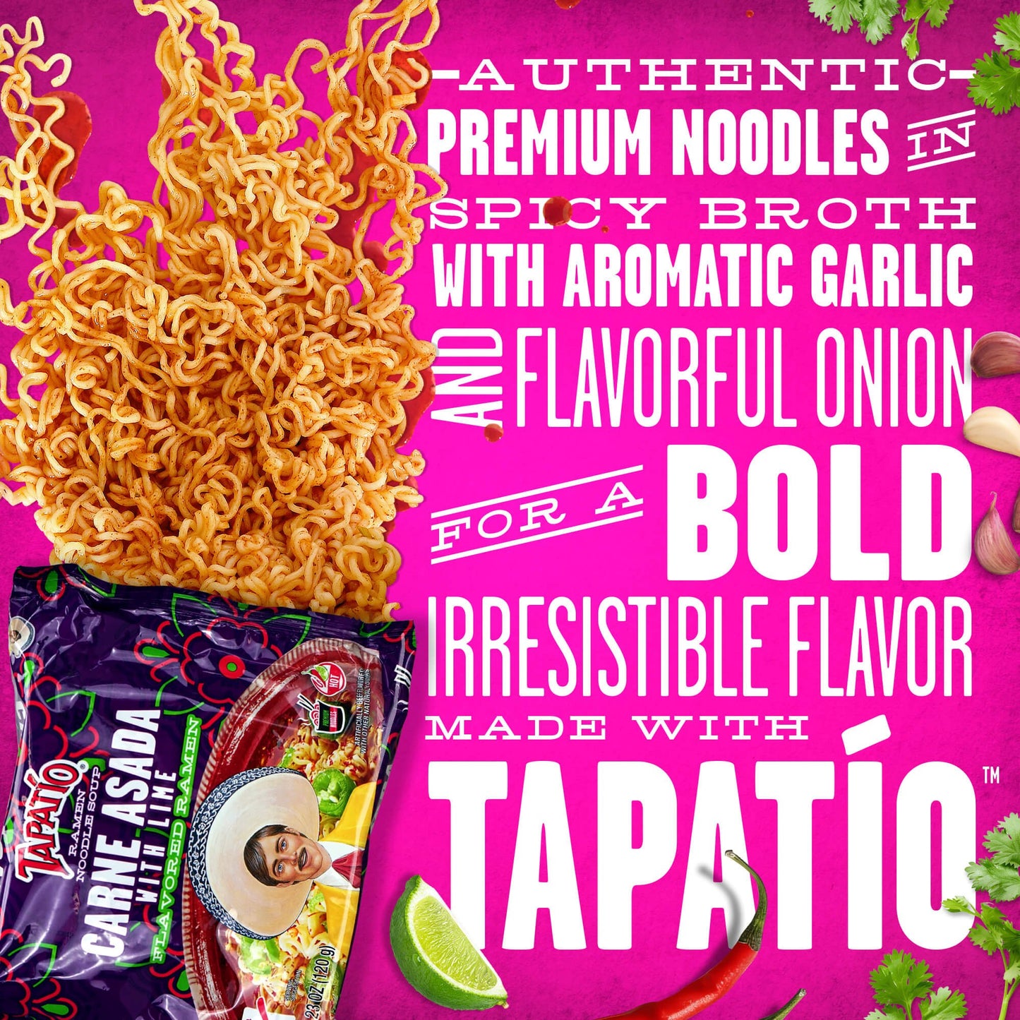 Tapatio Ramen Noodle Soup Carne Asada with Lime Flavor Premium Stovetop Pouch – 16 Count (4.23 oz) 4 Pack Sets - Tapatío Ramen