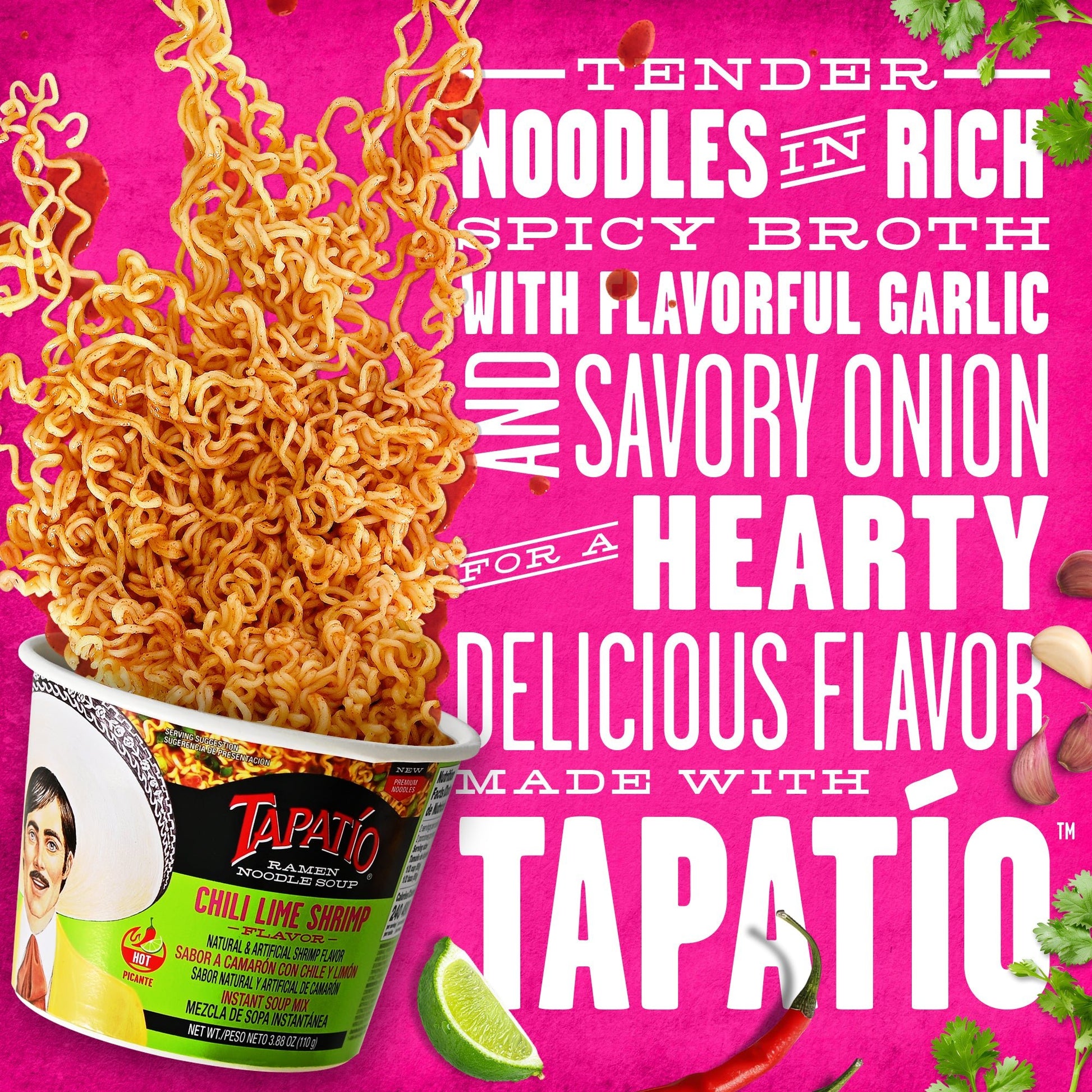 Tapatío Ramen Noodle Soup – Spicy Chili Lime Shrimp Flavor, Instant Microwaveable Bowl, 3.88 oz (110 g), 6 - Pack - Tapatío Ramen