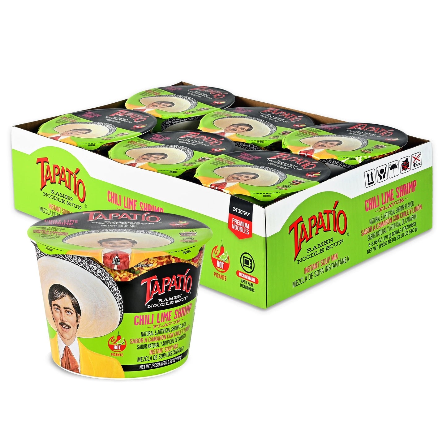 Tapatío Ramen Noodle Soup – Spicy Chili Lime Shrimp Flavor, Instant Microwaveable Bowl, 3.88 oz (110 g), 6 - Pack - Tapatío Ramen