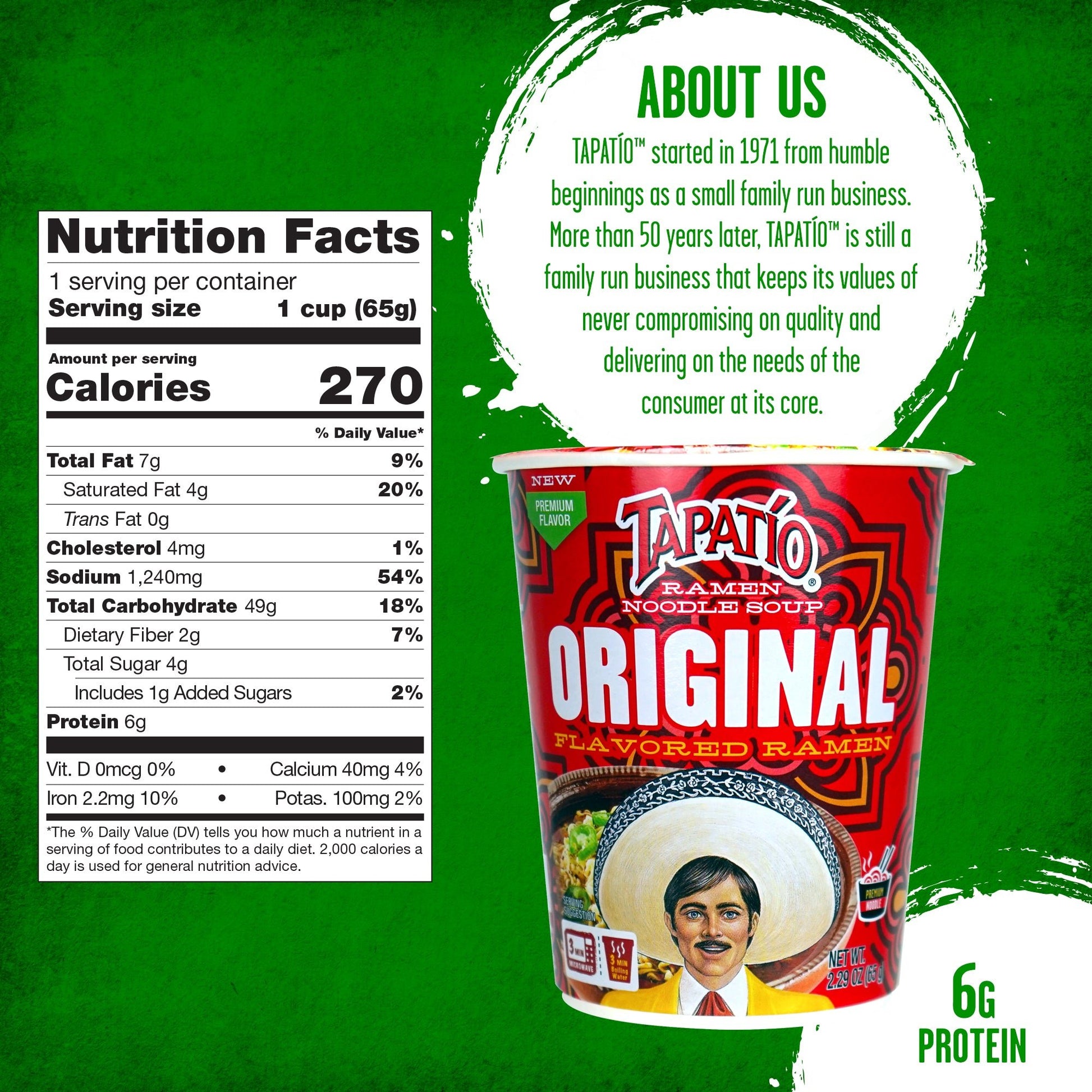 Tapatío Ramen Noodle Soup – Spicy Original Flavor Cup, 2.29 oz (65 g), 6 - Pack - Tapatío Ramen